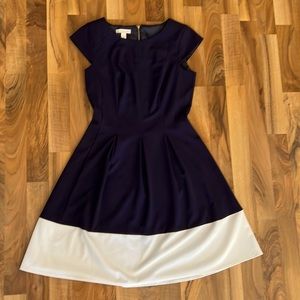 Dressbarn fit and flare dress. Navy blue with white. Size 6.
